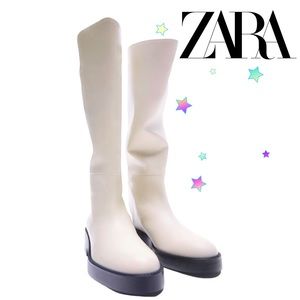 NEW Zara Ecru Chunky Leather Boots / Womens US 6.5